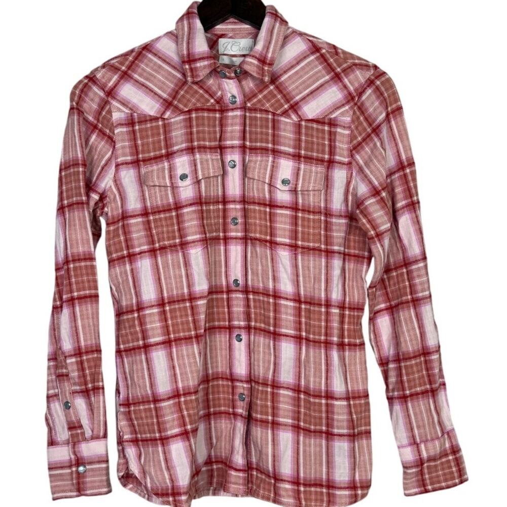 NWT J. Crew Plaid Slim Fit Long Sleeve Button Down Collard Flannel 2  Blush Pink